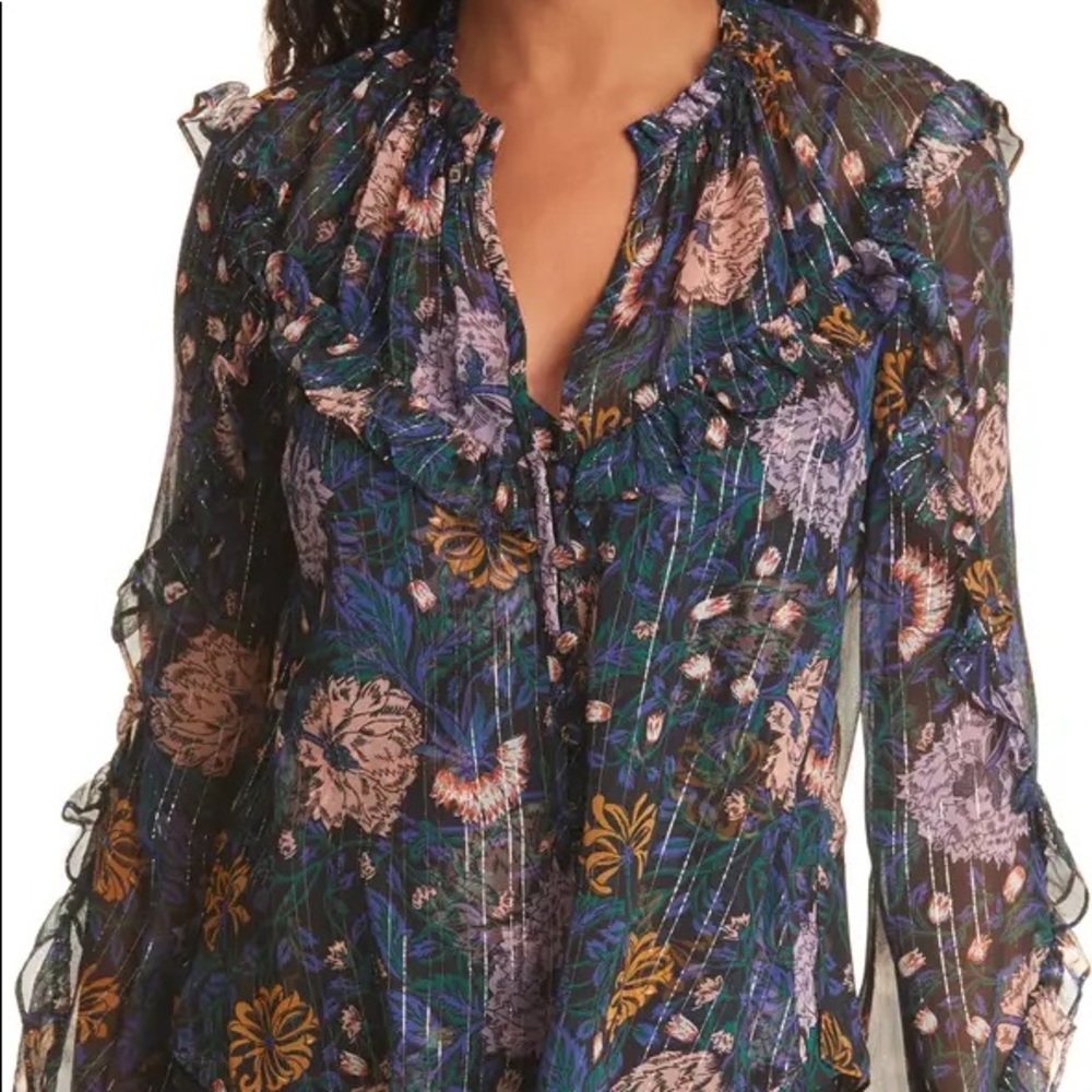 Abra Floral Print Silk Blouse Never Worn